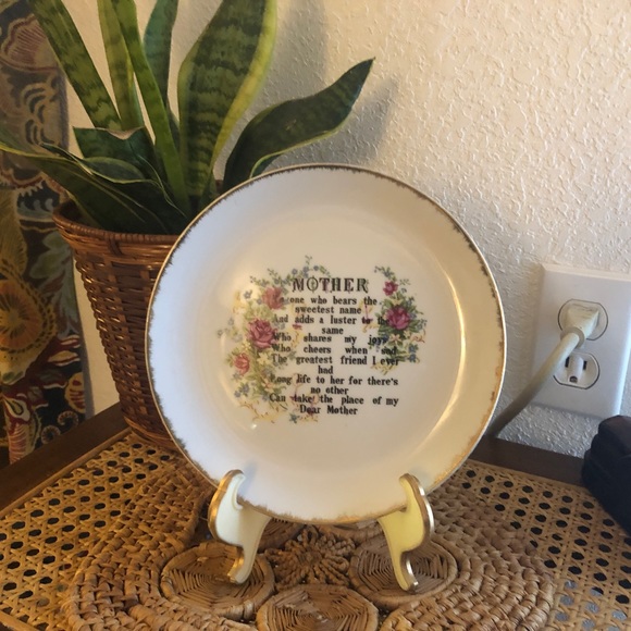 Vintage Mother Porcelain Plate w/Roses and Gold Trim - Picture 3 of 10